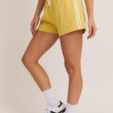 Lori High Waisted Striped Track Shorts - Yellow White