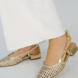 Laura Gold Block Kitten Heel-Gold/Metallic