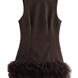 Blair Solid Sleeveless Mini Ruffle Dress - Brown