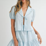 Calla Blouse and Mini Skirt Set - Blue