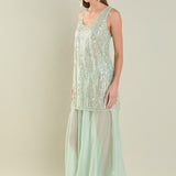Thea Overlay Sequin Chiffon Maxi Dress - Sage