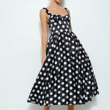 Aurora  Sweetheart Polka Dot Midi Dress - Black