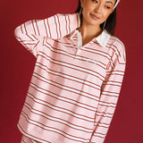 Fancy Striped Button-Collar Top - Candy Cane Stripes