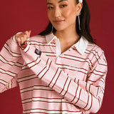 Fancy Striped Button-Collar Top - Candy Cane Stripes