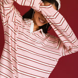 Fancy Striped Button-Collar Top - Candy Cane Stripes