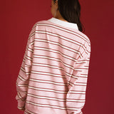 Fancy Striped Button-Collar Top - Candy Cane Stripes