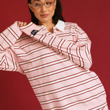 Fancy Striped Button-Collar Top - Candy Cane Stripes
