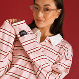 Fancy Striped Button-Collar Top - Candy Cane Stripes