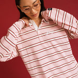 Fancy Striped Button-Collar Top - Candy Cane Stripes