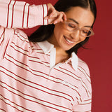Fancy Striped Button-Collar Top - Candy Cane Stripes