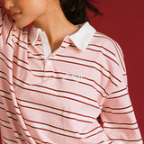 Fancy Striped Button-Collar Top - Candy Cane Stripes