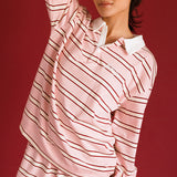 Fancy Striped Button-Collar Top - Candy Cane Stripes