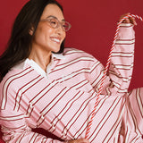 Fancy Striped Button-Collar Top - Candy Cane Stripes