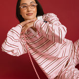Fancy Striped Button-Collar Top - Candy Cane Stripes