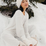 Fancy Buttoned Waffle Long Sleeve - Snow White