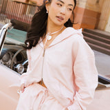 Fancy Split Zip Hoodie - Pearl Pink