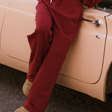 Fancy Fleece Straight Leg Drawstring Pants - Black Cherry