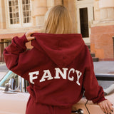 Fancy Split Zip Hoodie - Black Cherry