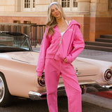 Fancy Fleece Straight Leg Drawstring Pants - Fuchsia Pink