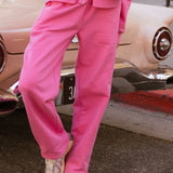 Fancy Fleece Straight Leg Drawstring Pants - Fuchsia Pink