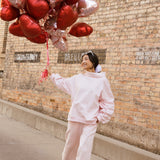 Fancy Oversized Fleece Embroidered Rolled Neck Mockneck - Pearl Pink