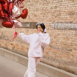 Fancy Oversized Fleece Embroidered Rolled Neck Mockneck - Pearl Pink