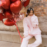 Fancy Oversized Fleece Embroidered Rolled Neck Mockneck - Pearl Pink