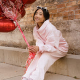 Fancy Oversized Fleece Embroidered Rolled Neck Mockneck - Pearl Pink