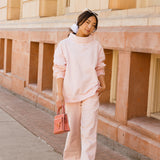 Fancy Oversized Fleece Embroidered Rolled Neck Mockneck - Pearl Pink