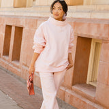 Fancy Oversized Fleece Embroidered Rolled Neck Mockneck - Pearl Pink