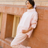 Fancy Oversized Fleece Embroidered Rolled Neck Mockneck - Pearl Pink