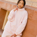 Fancy Oversized Fleece Embroidered Rolled Neck Mockneck - Pearl Pink