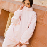 Fancy Oversized Fleece Embroidered Rolled Neck Mockneck - Pearl Pink