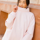 Fancy Oversized Fleece Embroidered Rolled Neck Mockneck - Pearl Pink