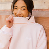 Fancy Oversized Fleece Embroidered Rolled Neck Mockneck - Pearl Pink