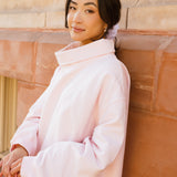 Fancy Oversized Fleece Embroidered Rolled Neck Mockneck - Pearl Pink