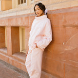 Fancy Oversized Fleece Embroidered Rolled Neck Mockneck - Pearl Pink