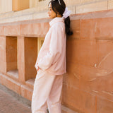 Fancy Oversized Fleece Embroidered Rolled Neck Mockneck - Pearl Pink