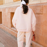 Fancy Oversized Fleece Embroidered Rolled Neck Mockneck - Pearl Pink
