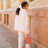 Fancy Oversized Fleece Embroidered Rolled Neck Mockneck - Pearl Pink