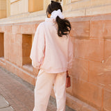 Fancy Oversized Fleece Embroidered Rolled Neck Mockneck - Pearl Pink