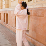 Fancy Oversized Fleece Embroidered Rolled Neck Mockneck - Pearl Pink
