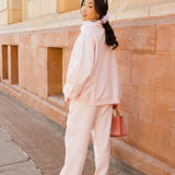 Fancy Oversized Fleece Embroidered Rolled Neck Mockneck - Pearl Pink