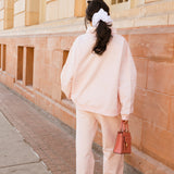Fancy Oversized Fleece Embroidered Rolled Neck Mockneck - Pearl Pink