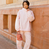 Fancy Oversized Fleece Embroidered Rolled Neck Mockneck - Pearl Pink