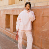 Fancy Oversized Fleece Embroidered Rolled Neck Mockneck - Pearl Pink