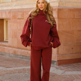 Fancy Fleece Straight Leg Drawstring Pants - Black Cherry