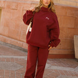 Fancy Oversized Fleece Rolled Neck Mockneck - Black Cherry