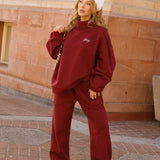 Fancy Fleece Straight Leg Drawstring Pants - Black Cherry