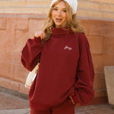 Fancy Oversized Fleece Rolled Neck Mockneck - Black Cherry